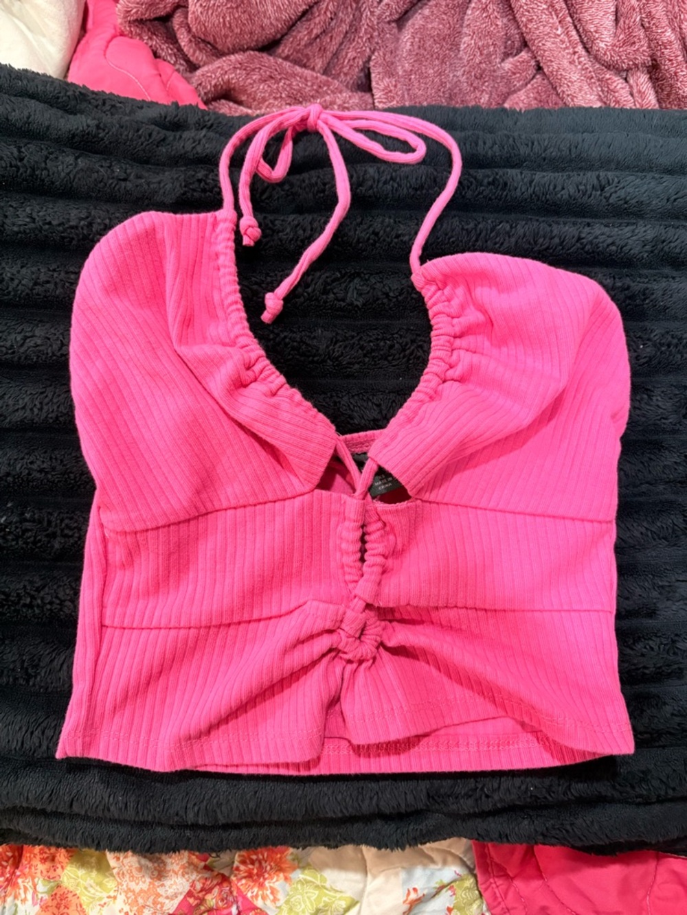 wild fable Hot Pink Ribbed Halter Crop Top
